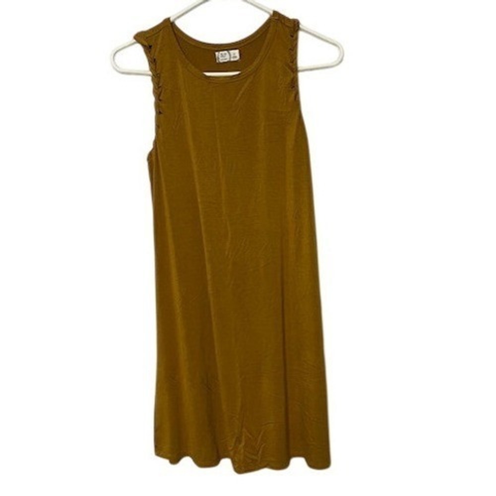 Maurices Sleeveless Shift Dress Mustard Yellow Ochre Braided Shoulder Detail